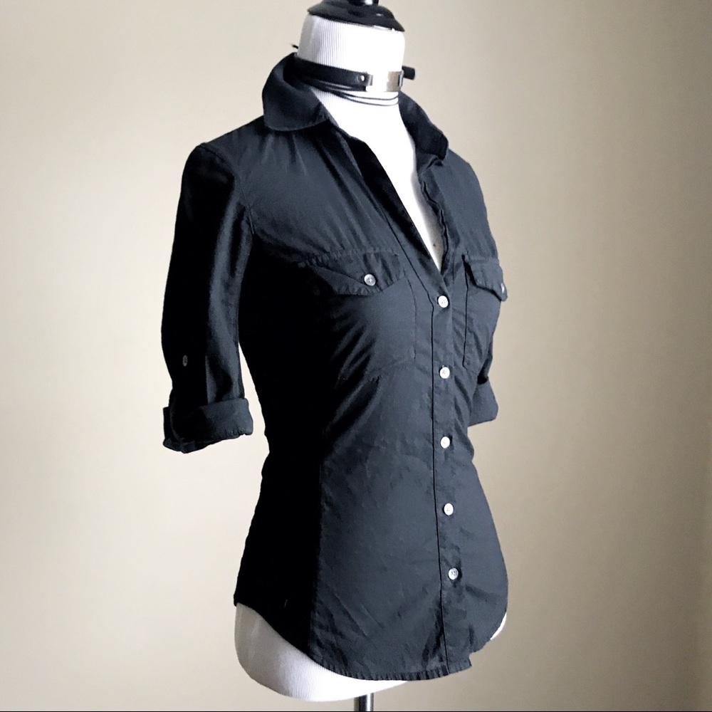 James Perse Standard Black Button Down Top